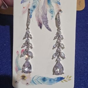 Crystal Teardrop Dangle Earrings - Silver Tone